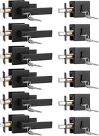 6 Pack Keyed Entry Door Lever and Single Cylinder Deadbolt Set, Keyed Alike Reversible Lockset, Matte Black Square Interior/Exterior Handleset for Bedroom, Front Door