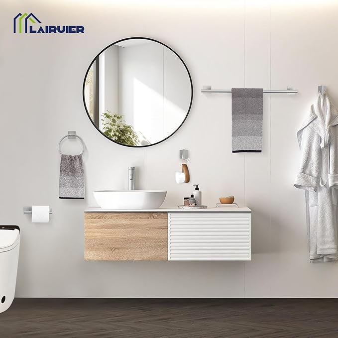 5 Pieces Bathroom Hardware Set, Brushed Nickel Towel Bar Set Includes 23.6” Towel Bar, Towel Ring Holder, Toilet Paper Holder and Two Towel Hooks, Bathroom Accessories Set SUS304 Wall Mounted