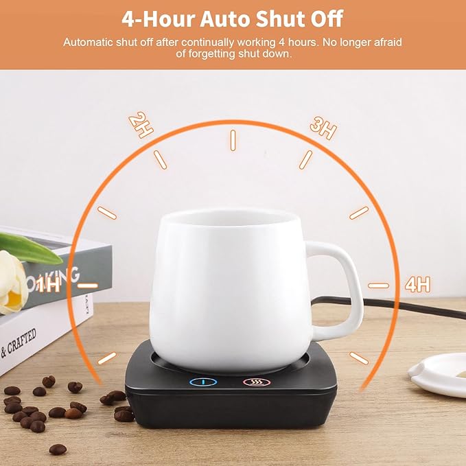 VOBAGA Mug Warmer& Coffee Mug Warmer for Office Desk Use, Candle Warmer with Three Temperature Settings, Coffee Warmer Plate for Cocoa Tea Water Milk with Auto Shut Off After 4 Hours, for Ideal Gifts