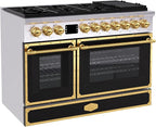 Akicon 48" Freestanding Gas Cooktop Oven Combo, Features 8 Sealed Burners, 6.7 Cu.ft Rapid Convection Oven, Convertible Fuel (NG/LP), Durable Cast Iron Grating (MBGBGGA1)