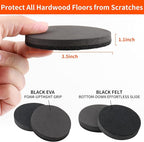 Ezprotekt 3.5" Felt Furniture Movers Sliders for Hardwood & Vinyl Floors, 16 Pcs Round Reusable Felt Furniture Moving Pads for Heavy Duty Sofa Bed Couch Cabinet, Move Items and Quickly (Black)