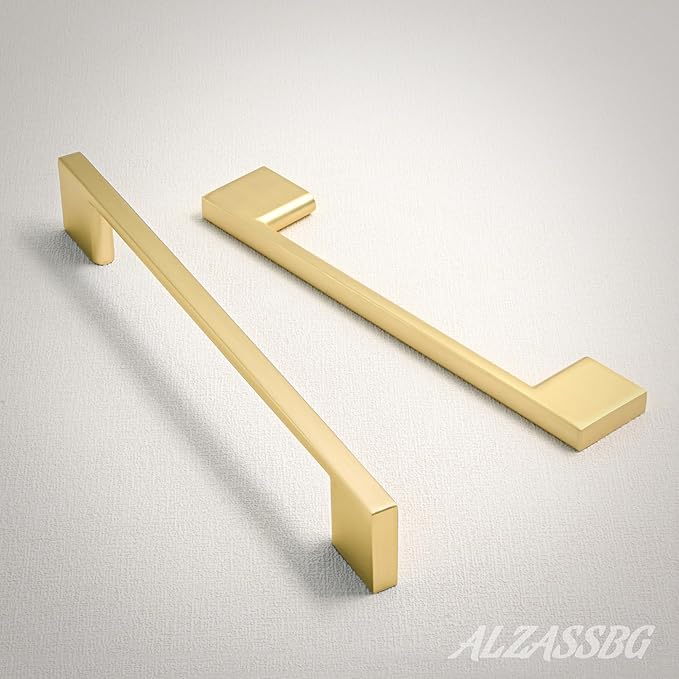 Alzassbg 5 Pack Brushed Gold Cabinet Pulls, 7-1/2 Inch(192mm) Hole Centers Rectangle Cabinet Handles Kitchen Pulls for Drawers and Cabinets AL3051BG