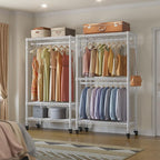 VIPEK R2 Medium Heavy Duty Clothes Rack Rolling Clothing Rack Adjustable Metal Wire Shelving Portable Closets with Double Hanging Rods, Side Hooks, Freestanding Closet Racks Wardrobe, White