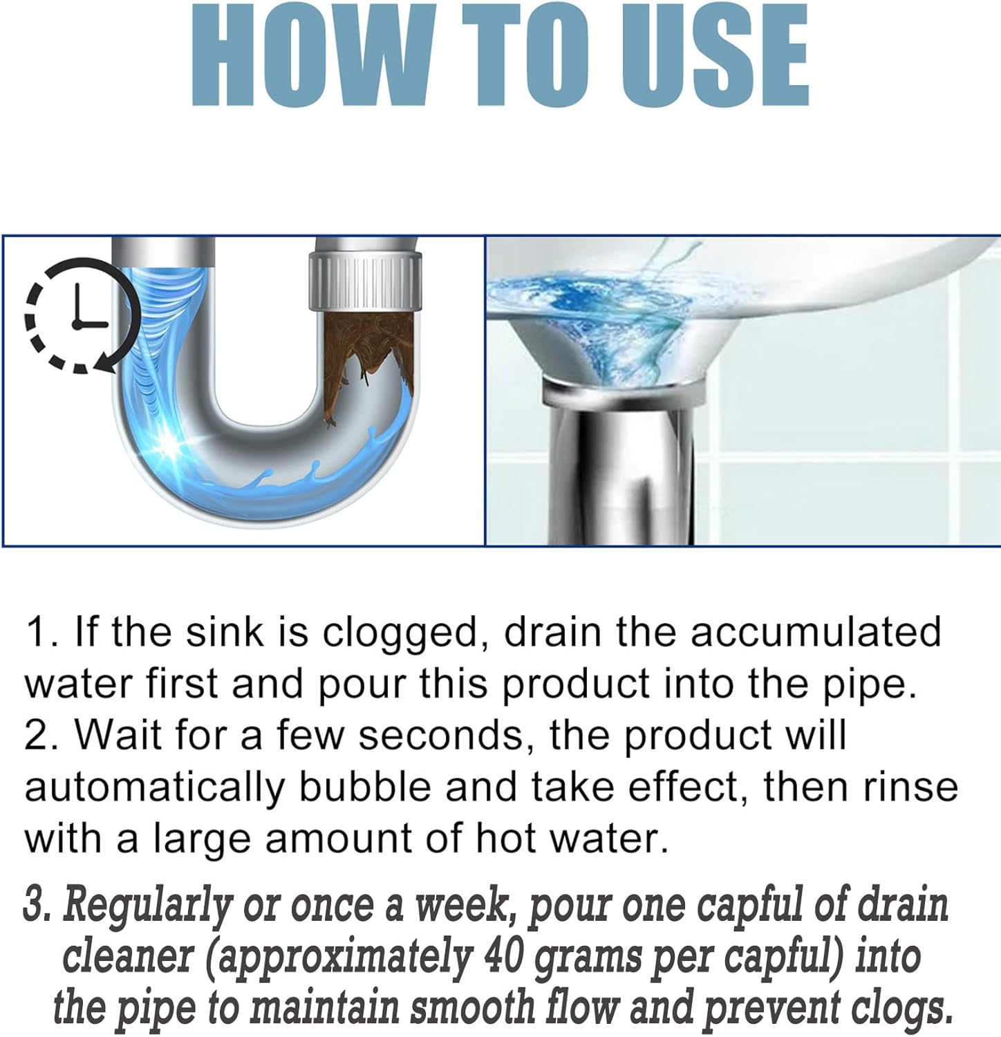 YIZHONG Fast-Acting Foaming Drain Cleaner Powder - Powerful Unclogging for Kitchen Sink and Toilet Pipes