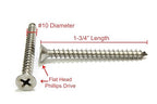 Bolt Dropper #10 X 1-3/4'' Stainless Steel Flat Head Phillips Wood Screw, (100 pc), 18-8 (304) Stainless Steel Sheet Metal Screws- Type A Point, Plain Finish, Threads That Bind
