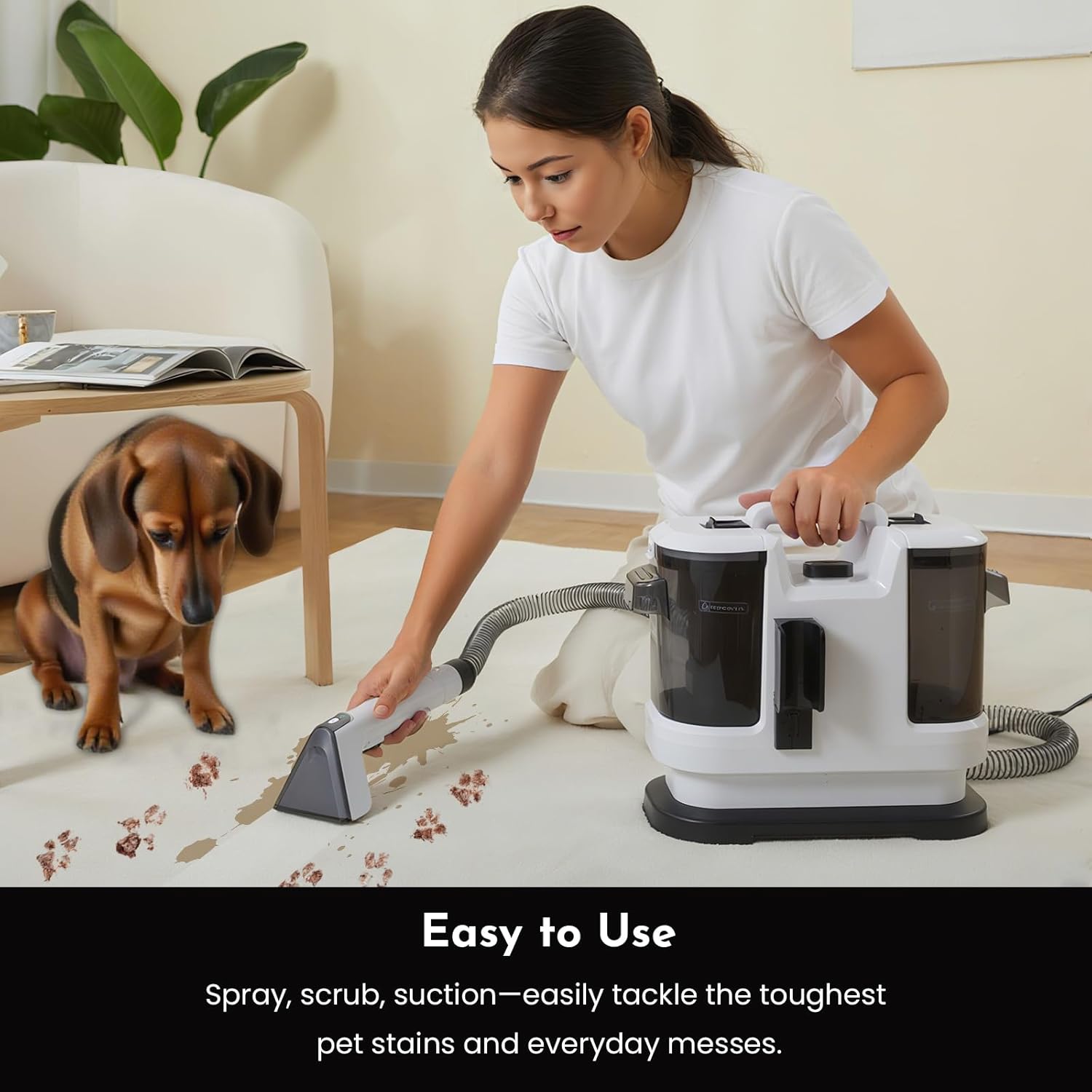 Cutewolf Portable Carpet & Upholstery Cleaner Machine, Handheld Spot Remover, 14Kpa Strong Suction Multi-purpose Deep Cleaner for Couch, Car, Stairs, Rugs, Pet Stains