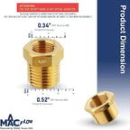 MAACFLOW brass 1/4" Male NPT to 1/8" Female NPT Adapter Reducer Hex Bushing (Thread OD 0.52" - ID 0.34") (pack of 2)
