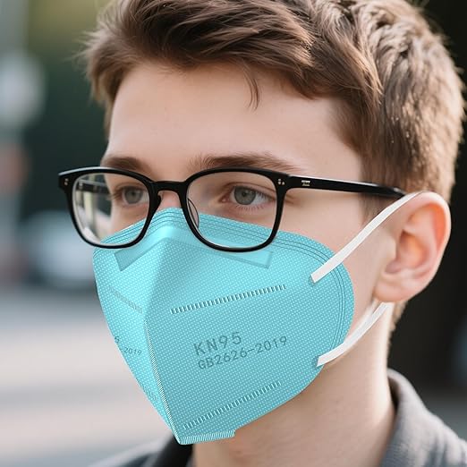 LEMENT KN95 Face Masks 50 Pack,5-Ply Breathable Cup Dust Disposable Masks For Adults,Blue