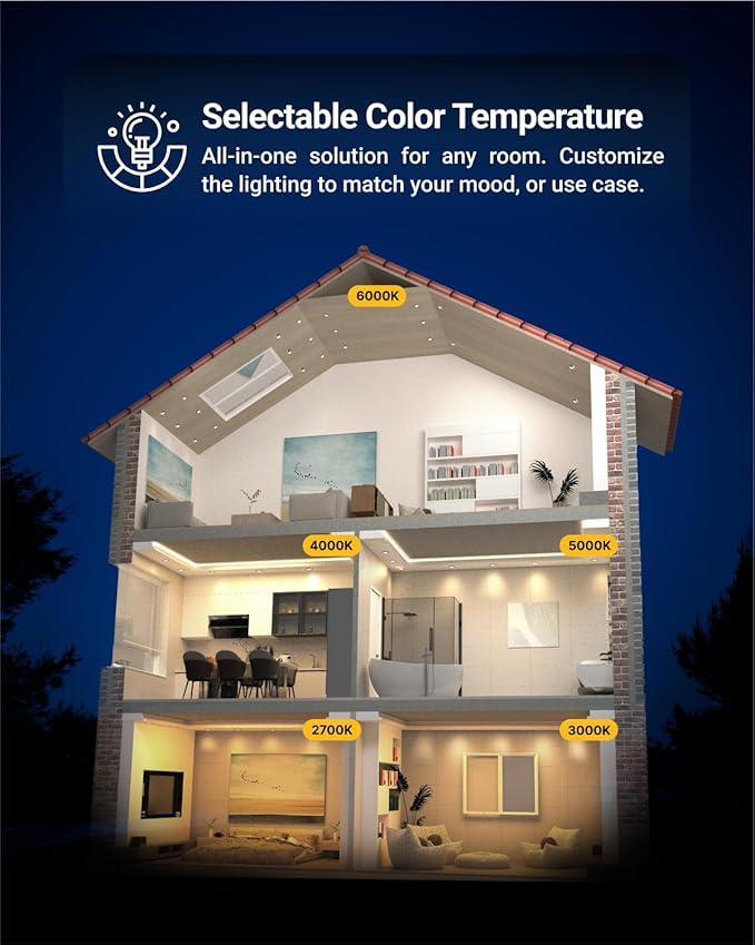 Sunco 6 Pack Adjustable Recessed Lighting 3 Inch LED, Angled Directional Eyeball Canless Gimbal, 500 LM, Selectable CCT 2700K/3000K/4000K/5000K/6000K, Dimmable, 6W, with Junction Box ETL