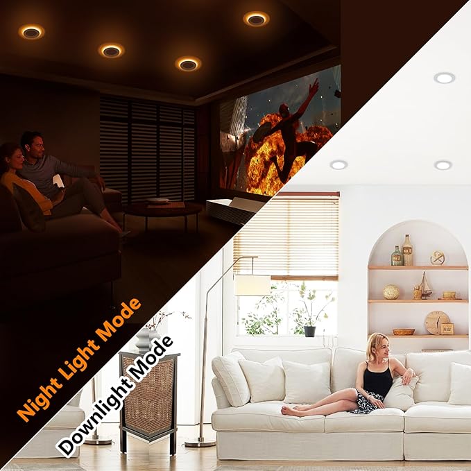 CycevSun 16 Pack 4 Inch LED Recessed Lights with Night Light - Canless Ultra Thin Wafer Downlight Soffit, Dimmable & 5 Color Temperature Selectable, 9W, ETL & Energy Star