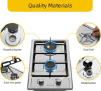 Hothit 2 Burner Propane Gas Cooktop, 12" Inch LPG/NG Dual Fuel Built-in Gas Stove Top, Stainless Steel Electronic Ignition Gas Hob for Apartment, Outdoor, RVs(L12"×W20")…