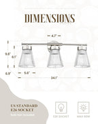 Brushed Nickel Bathroom Vanity Light, HWH 3-Light Vanity Lights for Bathroom Vanity Wall Lamp Over Mirror, Modern Vanity Light Fixtures with Striped Clear Glass, 5HZG97B-3W BN