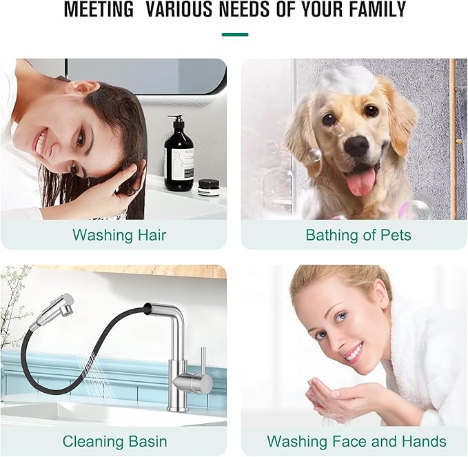 CREA Sink Faucets with Sprayer - Pull Out Bathroom Faucet - Single Hole 1 Handle Bar Faucets for Mini Pre Sink RV Outdoor Laundry Room - Chrome Stainless Steel