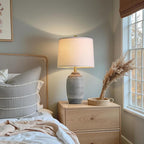 24.5" Vintage Ceramic Table Lamp - Single Farmhouse Rustic Bedside Lamp with Natural Textured Finish, Nightstand Lamps for Living Room, Bedroom, End Table, Office Dark Grey