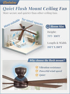 60 Inch Low Profile Ceiling Fan no Lights, Brown Farmhouse Ceiling Fan without Light, 6-Speeds, Quiet Reversible DC Motor, Indoor/Outdoor Ceiling Fans for Patio, Living Room, Bedroom