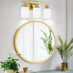 3-Light Gold Bathroom Light Fixtures, Modern Vanity Light with Milky White Glass Shade, Gold Wall Lamp Sconces for Mirror, Bedroom, Living Room, Hallway