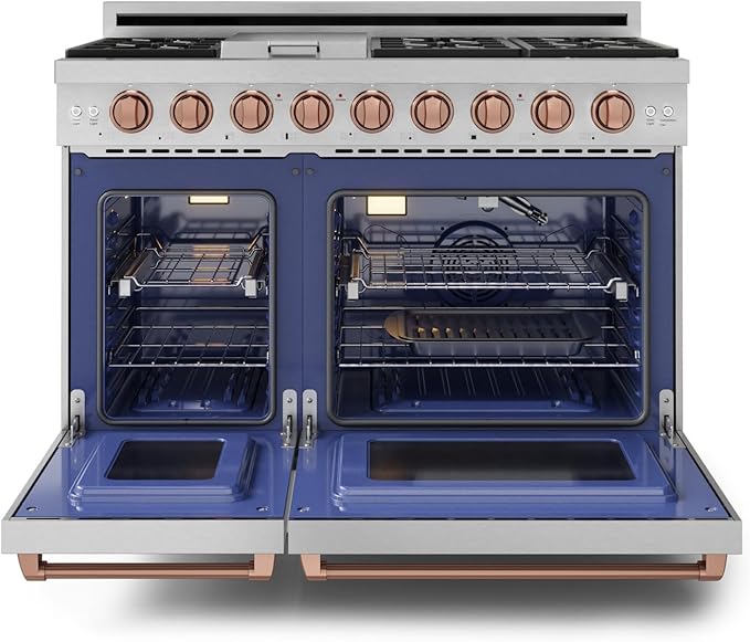 Gordon Ramsay by THOR Kitchen 48 Inch Professional Liquid Propane Range with Tilt Panel Touch Control in Stainless Steel/Rose Gold