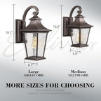 Emliviar 18.1" Outdoor Wall Light in Oil Rubbed Bronze Finish, Outside Wall Mount Light for Front Door, Water Ripple Glass with Die-cast Aluminum, 500181 ORB