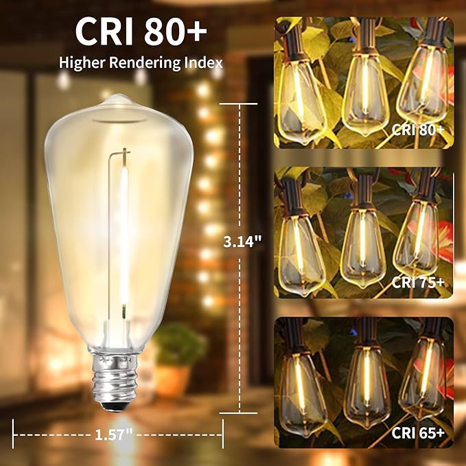 30Pack ST38 LED String Light Bulbs Clear Replacement Bulb 0.6W fits E12 C7 Screw Base Edison Bulbs for Outdoor String Lights Dimmable Bulbs Equal to 7W for Patio Decor, 2700K Warm White