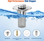 2PC Bathroom Sink Stopper Hair Catcher, Pop Up Sink Drain Filter with Removable Stainless Steel Filter Basket Hair Catcher, for US Bathroom Sink Stopper Replacement.
