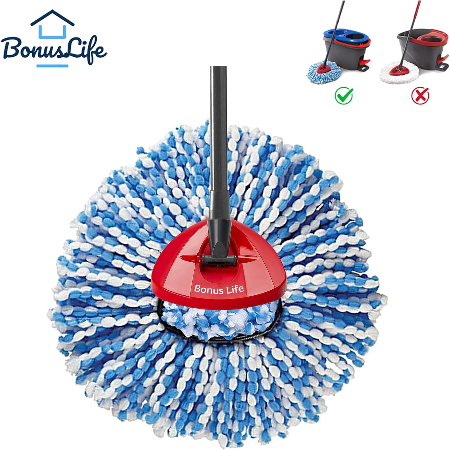 BonusLife 1 Pack Mop Refills and 1 Mop Head Base Part for O-Ceda RinseClean Spin Mop Refill 2-Tank System Only Easy Cleaning Microfiber Replacement