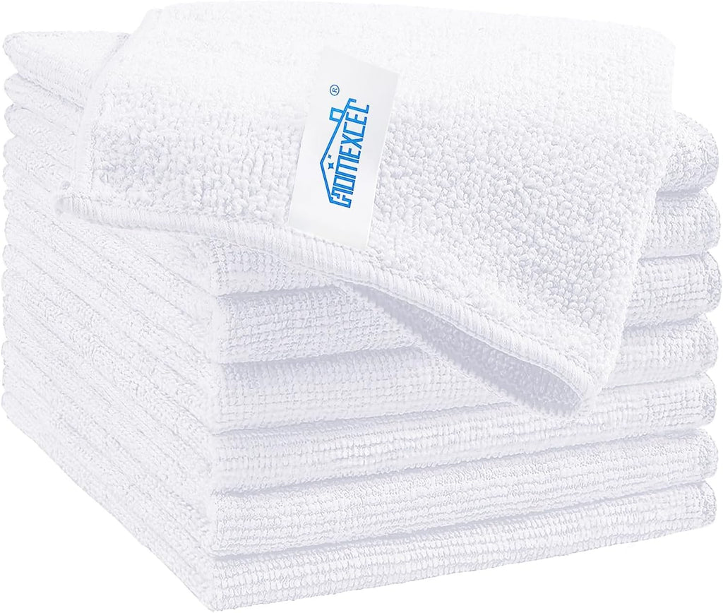 HOMEXCEL White Microfiber Cleaning Cloth, 8 Pack Cleaning Towels for Kitchen, Lint Free, Scratch-Free, Highly Absorbent, and Reusable Cleaning Rags for House, Window and Glass, Cars, 11.5 X11.5 inch