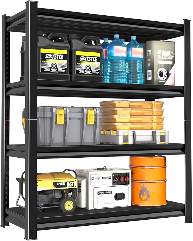 48" W Garage Shelving Heavy Duty, 2000 Lbs Loads Garage Storage Shelves Heavy Duty, Metal Shelving Units and Storage Racks, Industrial Utility Shelf,48" Wx16 Dx63 H, Black