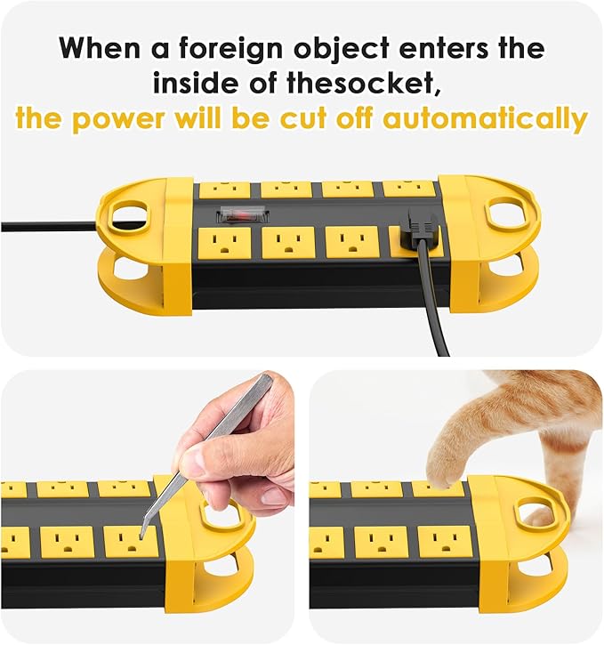 CCCEI Outdoor Power Strip Weatherproof with 8 Plug, Waterproof Extension Cord with Multiple Outlets, Christmas Exterior Garden Yard Surge Protector 6FT.