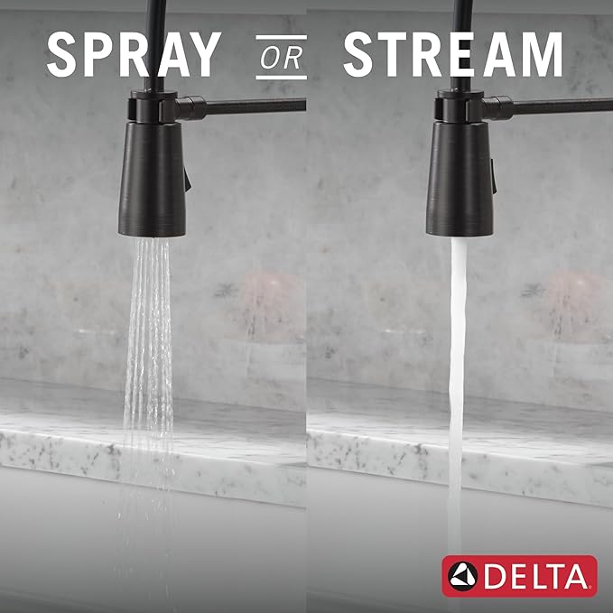 Delta Essa Pro Style Commercial Kitchen Faucet with Pull Down Sprayer, Oil Rubbed Bronze Single Hole Kitchen Sink Faucet, Single Handle, Venetian Bronze 9613-RB-DST