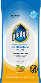 Pledge Multisurface Cleaning Wipes, pH Balanced, Fresh Citrus, 25 Count
