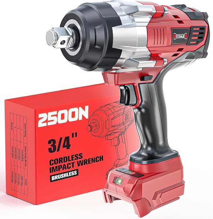 3/4" Cordless Impact Wrench Compatible with Milwaukee 18V Battery: 1850FT-LBS(2500N.m) High Torque Impact Driver, Auto-Stop Reverse, 4-Speed Heavy Duty Impact for Car/Truck/Mower(Bare Tool)