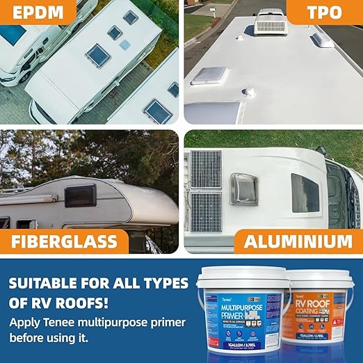 1 Gallon RV Roof Coating White with Brush, Towel, Solar Reflective Sealant for Easy Insulation & Leak Repair, Liquid Flexible Rubber Camper RV Roof Sealant for Metal Building, Trailer, Motorhome