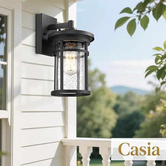 Outdoor Wall Sconces, Exterior Lantern Lighting Fixture, Mounted Lights for Patio, Porch, Garden, Balcony (Black, 12" H-2Pack)
