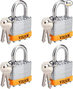 4 Pcs Laminated Padlocks with Same Key for Door, Luggage, Gate, Storage, Fence, Cabinet, Garage, Shed, Latch - Weather Resistant