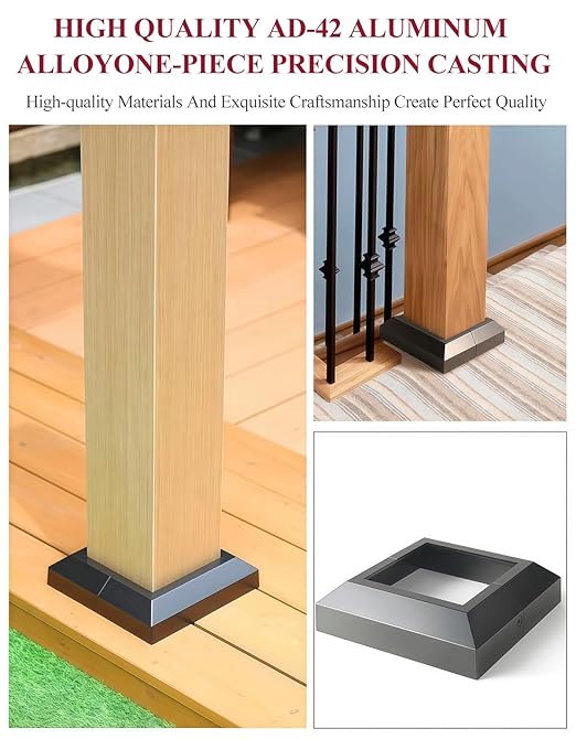 4PCS 3"x 3" Split Deck Post Base Cover, Aluminum Split Type Post Skirt Guardrail Bottom Cover for Railings, Stairs, Patios, Porches, Split Deck Base Bracket Covers(Black)