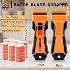 REXBETI Razor Blade Scraper Tool, 2 Pack Razor Scraper with Extra 314Pcs Razor Blades -14Pcs Metal and 300Pcs Plastic Blades, Cleaning Scraper Tool, Cooktop, Paint, Glass Scraper