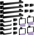 Bathroom Accessories Towel Bar Set: 20 Pieces Matte Black Bathroom Hardware Square SUS304 Stainless Steel - Wall Mounted Towel Rack&Toilet Paper Holder&Towel Ring and Towel Hook