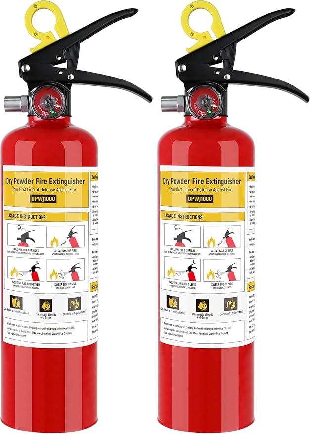 ABC Fire Extinguisher for Home - 2.2lb, Dry Powder Fire Extinguisher, 1A:10-B:C Rated, Certified for Car/House/Kitchen/Truck/Marine/Boat/Vehicle/utv/rv, 2 PACK
