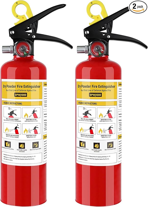 ABC Fire Extinguisher for Home - 2.2lb, Dry Powder Fire Extinguisher, 1A:10-B:C Rated, Certified for Car/House/Kitchen/Truck/Marine/Boat/Vehicle/utv/rv, 2 PACK