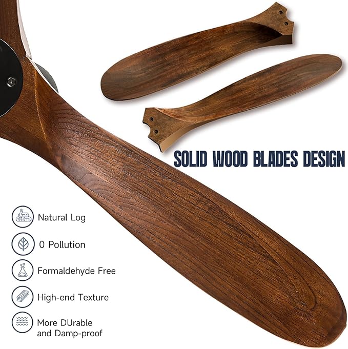 52 Inch Smart Ceiling Fan with Lights, Outdoor Ceiling Fans for Patios Damp Rated, 3 Blades Propeller Walnut Wood Farmhouse Ceiling Fan, Large Airflow DC Ceiling Fan with Remote/APP/Alexa Control