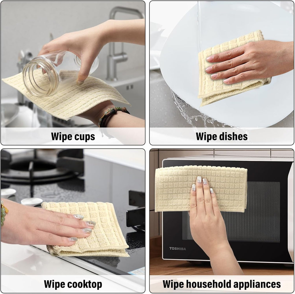 Dish Rags for Washing Dishes 8 Pack Multipurpose Wire Miracle Cleaning Coths Non-Scratch Wire Dishwashing Rag Lint Free Microfiber Cleaning Cloth for Kitchen Windows（Beige