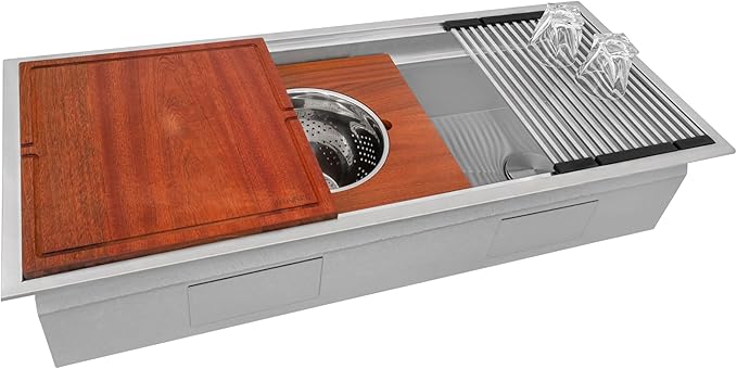 Ruvati 45-inch Drop-in Workstation Kitchen Sink - 16 Gauge Topmount Stainless Steel Kitchen SInk with Two-Tiered Ledges & Accessories - RVH8433