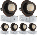 Oil Rubbed Bronze Recessed Lighting 4 Inch 6 Pack, Ajustable Eyeball recessed Light with Junction Box,5 Color Selectable,Airtight,9W 750LM,Dimmable,Bronze