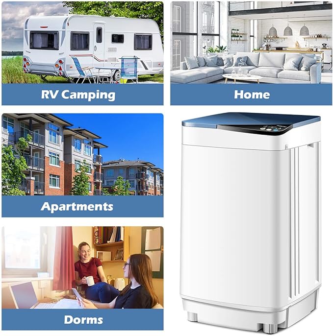Waterjoy Portable Washing Machines, 7.7 lbs Load Capacity Portable Washer and Dryer Combo with Built-in Barrel Light & LED Display for Household and Apartment （Blue）