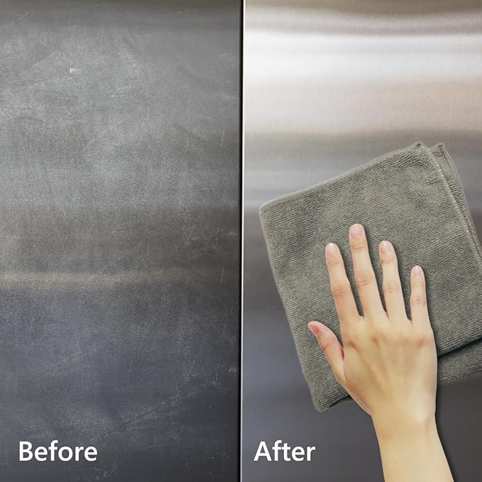 MORE - Stainless Steel Cleaner & Polish Spray + Microfiber Cloth - Stainless Steel Cleaner for Appliances, Sink, Fridge & Grill - Water-Based Streak-Free Formula - Peppermint Essential Oil Scent 16 oz