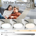 52 Inch Ceiling Fans with Lights and Remote, Brushed Nickel Low Profile Ceiling Fan with Light,Reversible,Flush Mount,6 Speeds,3CCT Dimmable,for Bedroom,Living Room,Indoor Patio