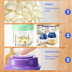 Electric Garlic Chopper, 2025 New Mini Portable Veggie Chopper, Garlic Grinder Masher Rechargeable, Wireless Food Processor for Ginger, Chili, Fruit, Meat (Blue, 320ML)