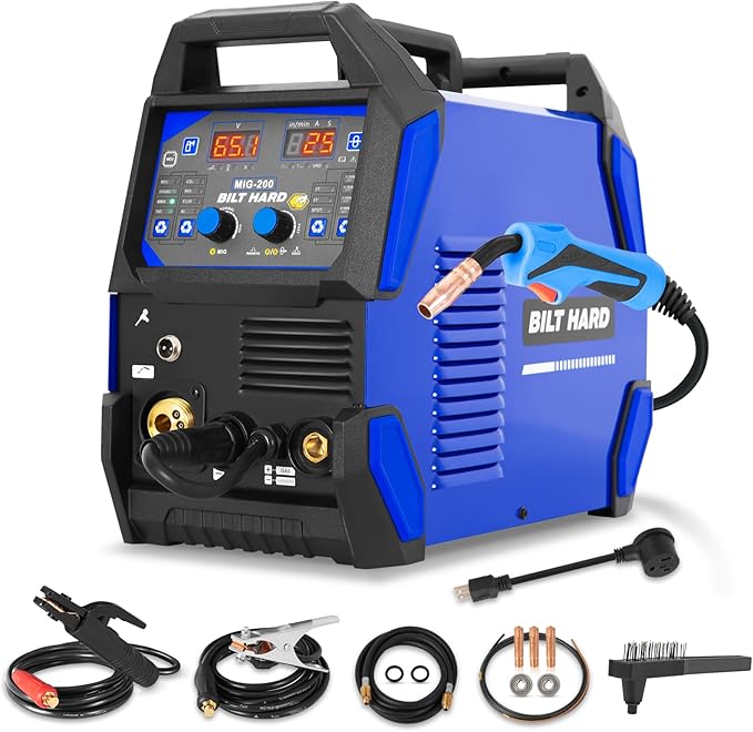 BILT HARD Aluminum 200A MIG Welder, 110V/220V MIG/Flux Core MIG/Lift TIG/Stick/Spot Welding/Spool Gun Compatible 6-In-1 Welding Machine w/IGBT Inverter, Multi-Process Welder