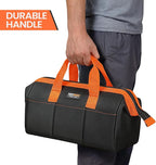 Tool Bag, Large Tool Organizer Bag with 18 Pockets,15.7x 11.4x 9.8 inch, Heavy Duty 600D Fabric, Black and Orange