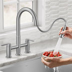 KRAUS Oletto Bridge Kitchen Faucet with Pull-Down Sprayhead in Spot-Free Stainless Steel, KPF-3122SFS